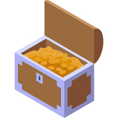Isometric Treasure Chest Filled With Gold Coins On A Transparent Background