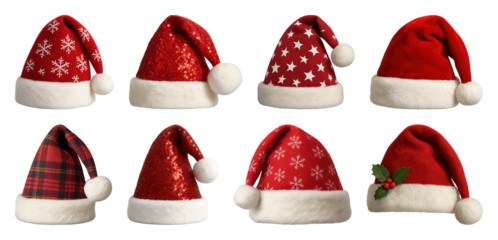 PNG Festive Santa hats collection, element set on transparent background