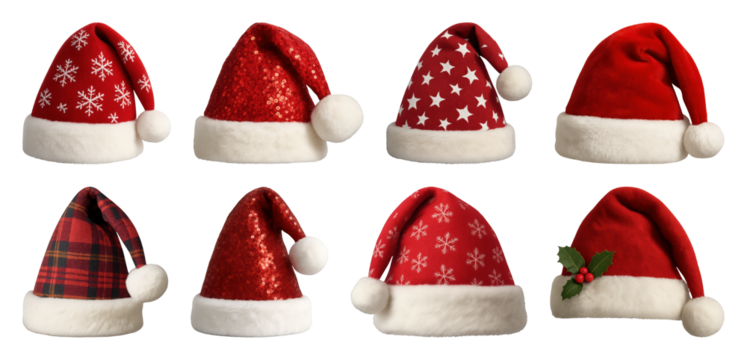 PNG Festive Santa hats collection, element set on transparent background