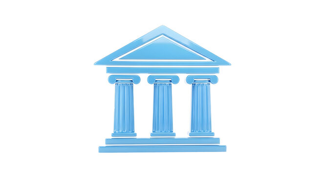 stylized cyan neoclassical building with three columns and pediment &mdash; useful for banks, institutions, legal entities, government, finance categories, museums, or organizational HQ icons.


