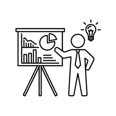 Business presentation with data charts and idea bulb