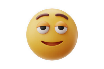 Fototapeta premium Smirking 3d rendered emoji with yellow spherical face and brown eyebrows expressing mischief