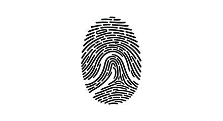 Close-up of a detailed black fingerprint graphic on a clean white background, symbolizing identity and uniqueness.