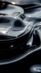 Abstract Dark Shiny Liquid Surface with Reflective Wavy Textures and Golden Sun Highlights