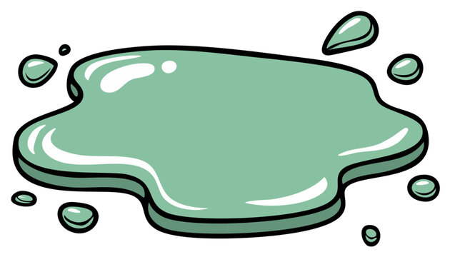 Cartoon illustration of a shiny green slime puddle with glossy drops and splatter