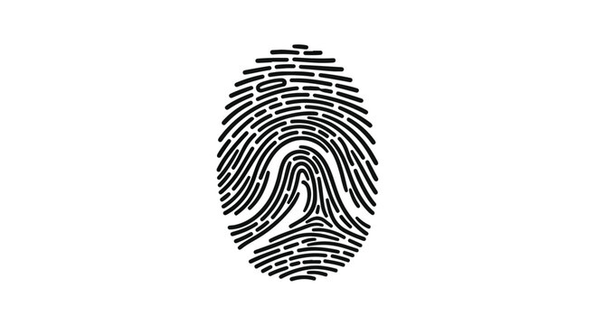 Close-up of a detailed black fingerprint graphic on a clean white background, symbolizing identity and uniqueness.