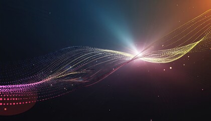 Abstract Swirling Waves of Colorful Pixels and Light Particles in a Dark Nebula Background