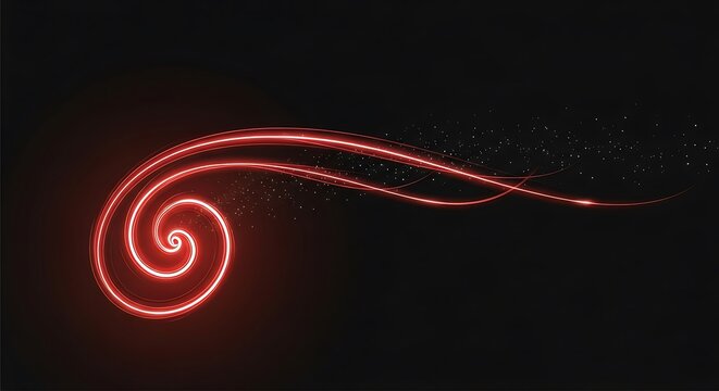 Vibrant red light trails forming a spiral pattern against a dark background creating a mesmerizing effect