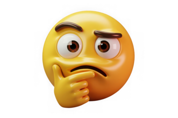 Confused thinking emoji 3d rendered yellow face gesture question mark expression emotion