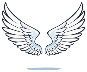 Obraz premium Stylized White Angel Wings Illustration Spread Wide with Shadow Below