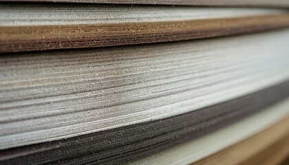 Close Up View of Stacked Rectangular Wooden Panels in Varying Brown and Beige Tones