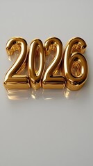 Golden 2026 Numbers Reflecting on a Smooth Surface, Metallic Bold Style Design