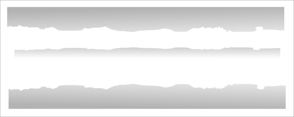 Collection of distressed ragged paper edges with soft gray gradient texture and copy space. Horizontal torn border elements set for vintage backgrounds, grunge design headers, scrapbooking, or abstrac