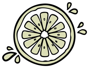 Juicy Citrus Slice with Splashes Hand Drawn Art Refreshing Fruit Refreshment