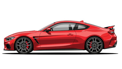 Naklejka premium Red sports coupe viewed from the side against a white background