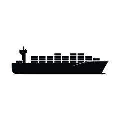 Obraz premium Silhouette of a large cargo ship carrying many containers