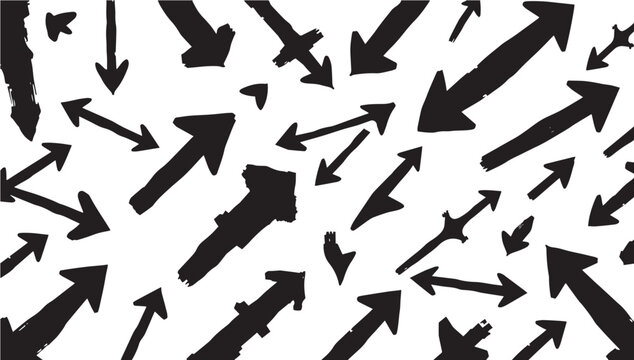 Dynamic brush stroke arrows forming a captivating pattern, ideal for wayfinding, navigation design, or adding bold directional accents to your projects