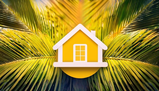 dream house tropical palm leaves background yellow home - Powered by Adobe