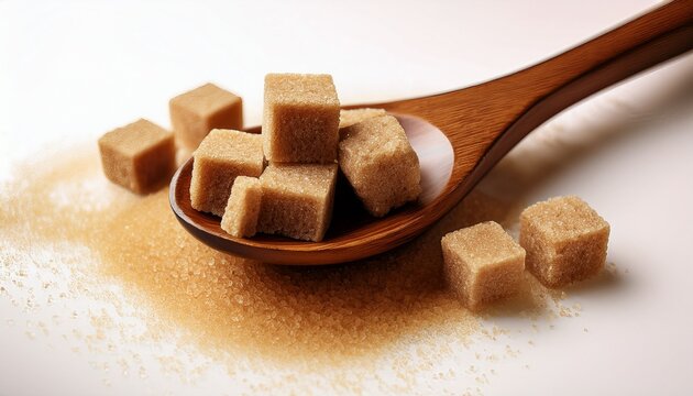 wooden spoon brown sugar cubes granulated sweetener
