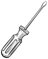 Fototapeta premium Slotted Screwdriver Tool Hand Drawn Style Line Art Black and White Isolated
