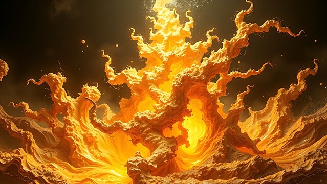 A gravity-defying golden fractal structure engulfed in chaotic energy waves, radiating molten brilliance.