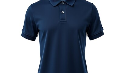 A navy short-sleeve polo shirt with ribbed details, showcasing classic casual wear.