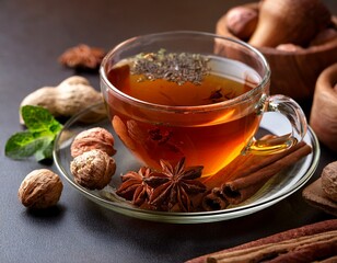 spiced herbal tea with nuts and whole aromatics