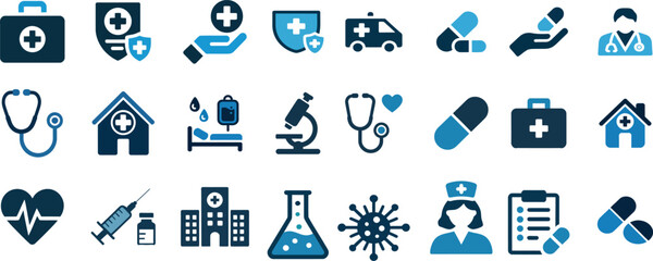 Essential medical healthcare icons for health service symbols kit