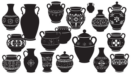 Elegantly designed pottery vessel icons offer visual appeal for creative projects, enhancing artistic themes with a touch of decorative charm for any design.