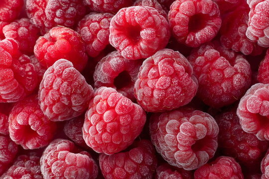 Background of frozen raspberries.   - Powered by Adobe