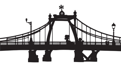 Charming silhouette art of a couple strolling across a vintage bridge, perfect for adding a touch of romance and nostalgia to any project or design