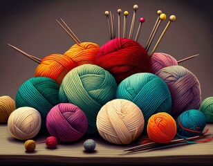 knitting project with yarn balls and needles