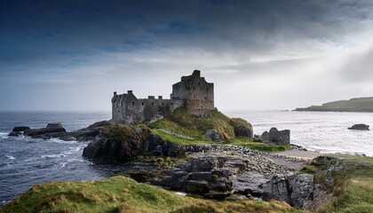 ancient stone castle ruins on rocky coast