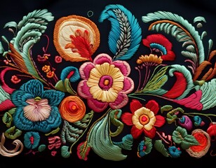 vibrant floral embroidery colorful threadwork detailed stitching and folk art design embroidery textile art