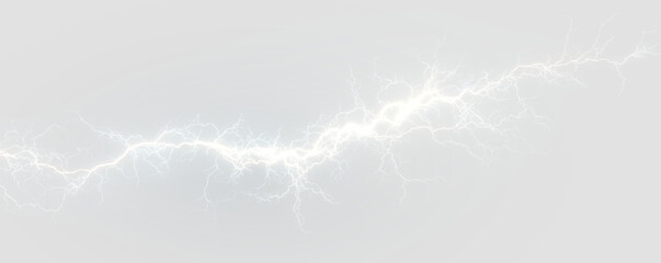 A striking blue and white lightning bolt illuminates the dark sky with electric light. Sparks flash with energy and danger, echoing thunder across the scene. PNG format captures every storm detail.