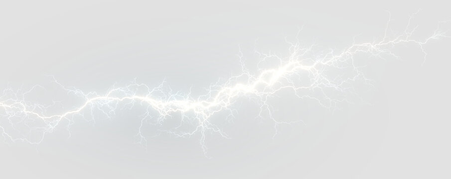 A striking blue and white lightning bolt illuminates the dark sky with electric light. Sparks flash with energy and danger, echoing thunder across the scene. PNG format captures every storm detail.
