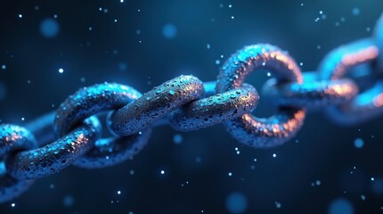 Abstract digital blockchain link connecting in futuristic blue and pink light