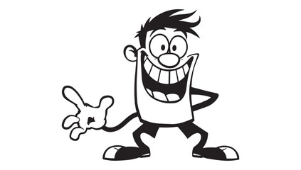Cartoon man with huge smile and waving hand brings a burst of joy, perfect for adding fun and energy to your designs and illustrations!
