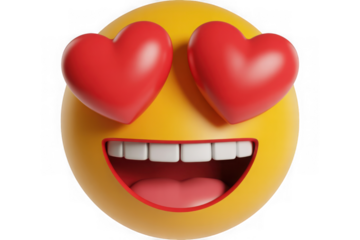 Radiant yellow emoji face with red heart eyes and big grin symbolizing love and excitement