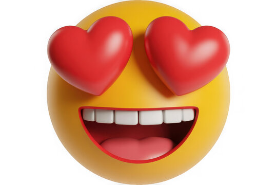 Radiant yellow emoji face with red heart eyes and big grin symbolizing love and excitement - Powered by Adobe