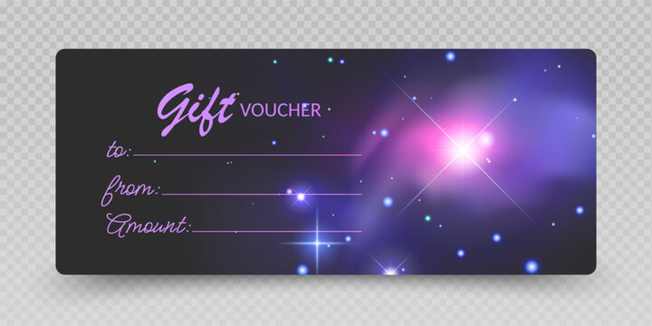 Elegant Gift Certificate and Card. luxury gift vouchers. Cosmic Sparkle and Galactic Glow special light effect 