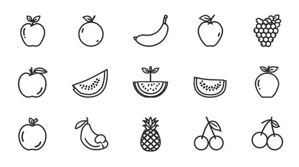 Collection of hand drawn fruit icons in a simple sketch style