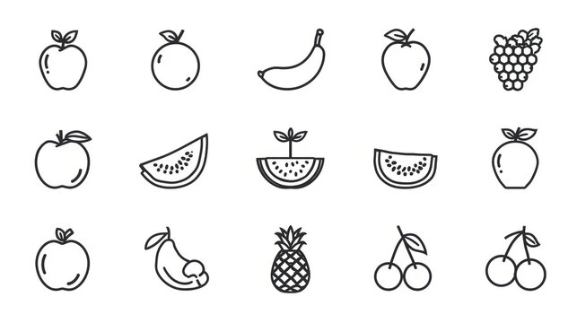 Collection of hand drawn fruit icons in a simple sketch style