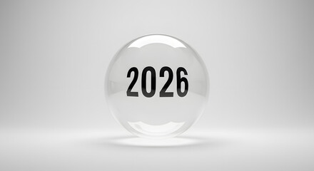 Crystal ball with the year 2026 inside symbolizing future predictions and new beginnings.