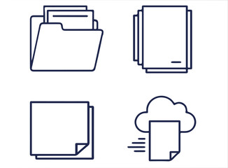Clean line art icons representing document management and cloud storage concepts.