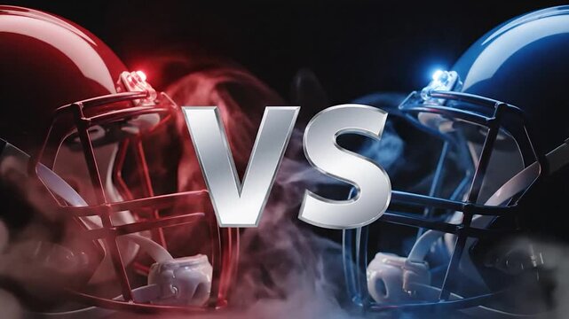 American football helmets facing each other in a competitive showdown scene