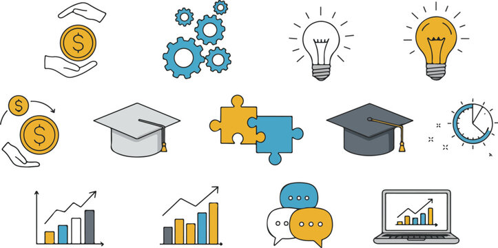 Business, finance, education, technology vector icons set
