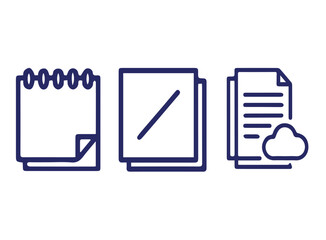 Digital concepts of note taking, organization, and cloud storage visualized with simple line icons.