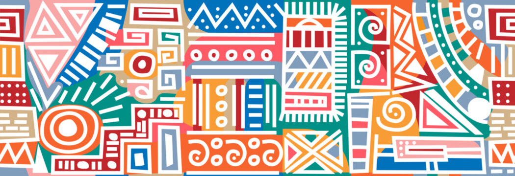 Hand drawn tribal geometric pattern. Design in ethnic style on white background. Seamless pattern.