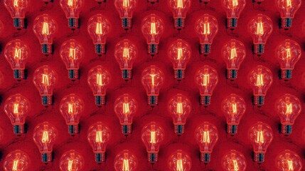 Rows of glowing red incandescent light bulbs create a warm and vibrant background pattern